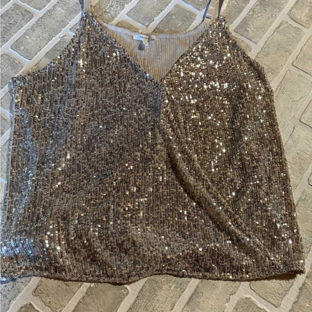 Maurices Sequin V-Neck Cami Top - Silver NWOT - Picture 1 of 3